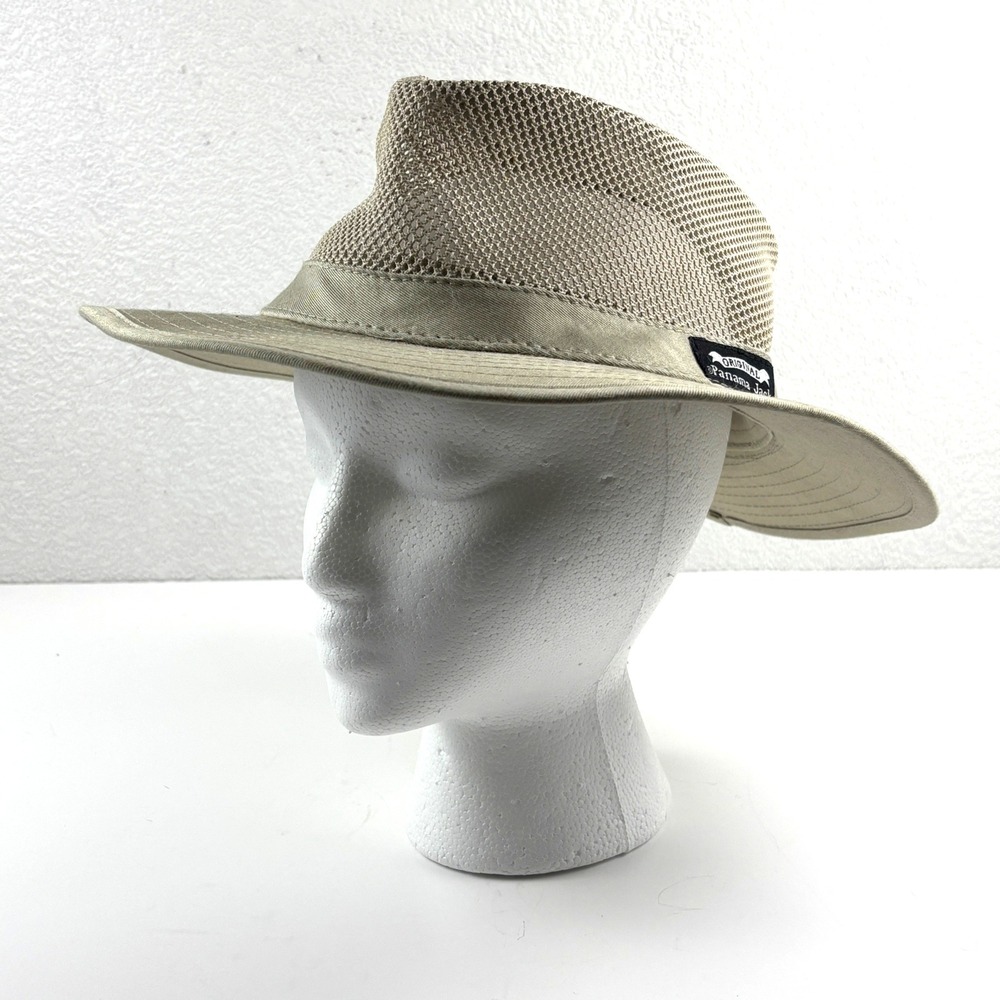 Panama Jack Safari Fedora Hat Mens Medium Khaki Good Mesh Breathable Sun Hat
